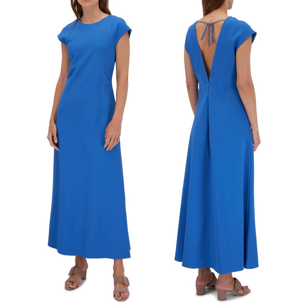 Lafayette 148 Classic Cobalt Cap-Sleeve V-Back Gown